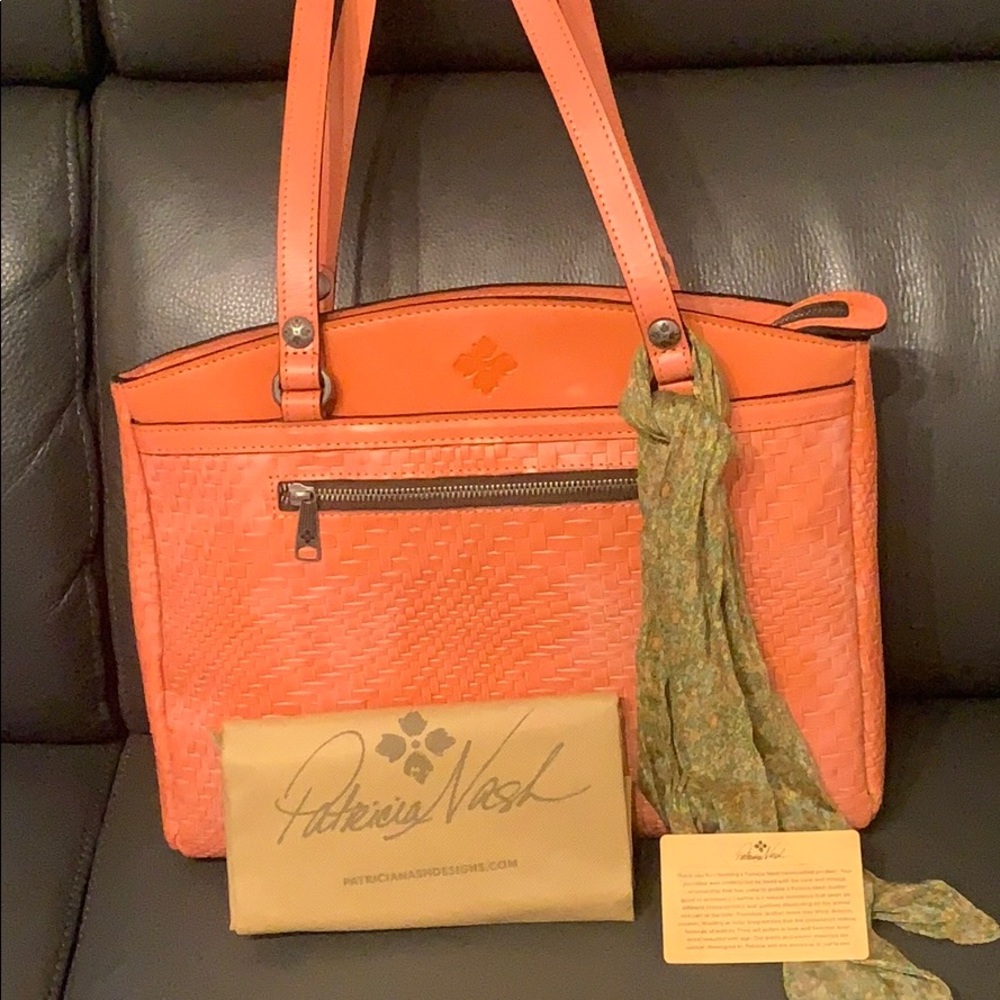 Patricia Nash Poppy Tote Burnt Coral Wavy Woven